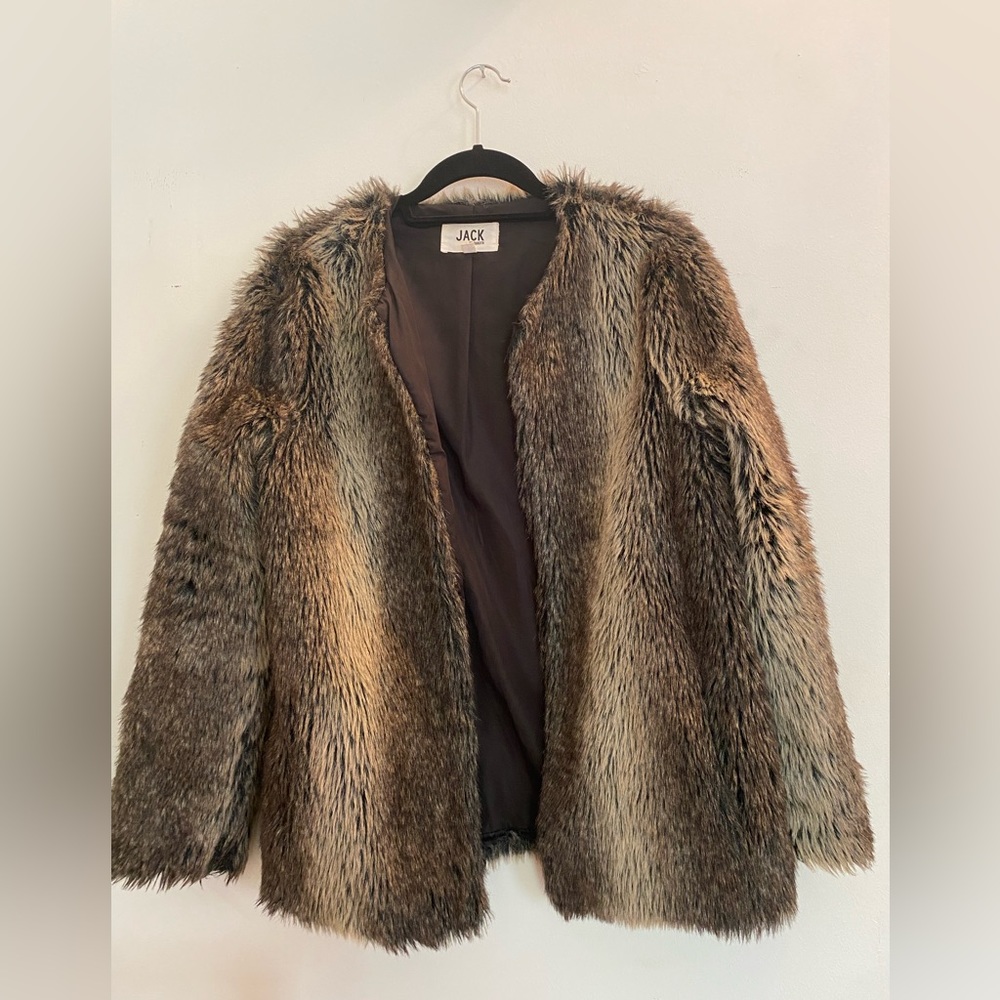 Grey faux fur jacket with black lining from Jack by BB Dakota.